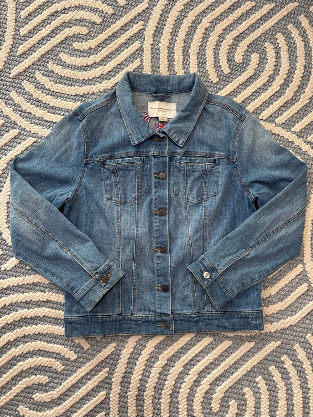 Pilcro Anthropologie Amore Floral Embroidered Denim Jacket M - Picture 2 of 6